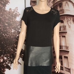INC Knit, Lace and Faux Leather Top. Size L. #1-0202